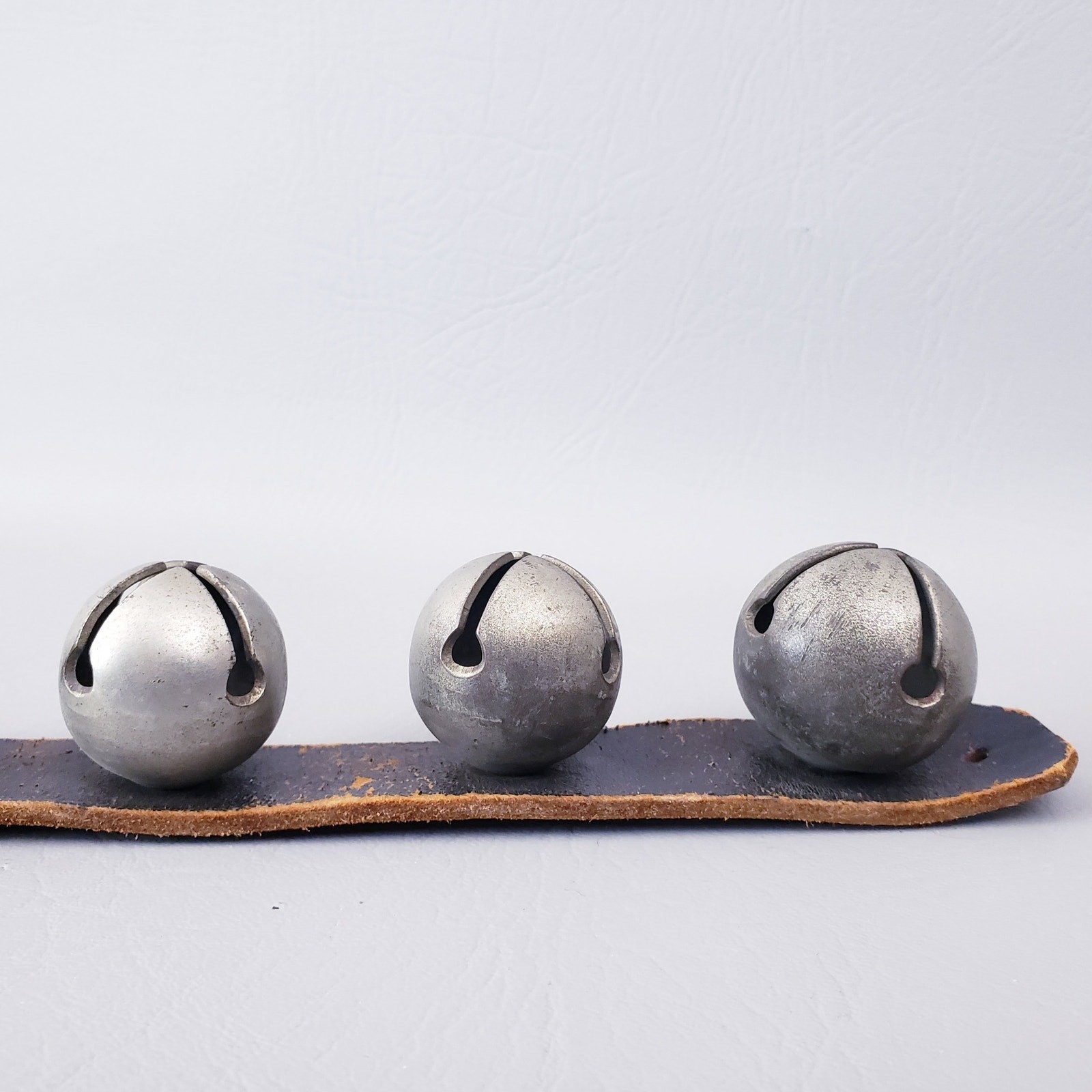 1890's Antique 12 Sleigh Bells On 27" Leather Strap