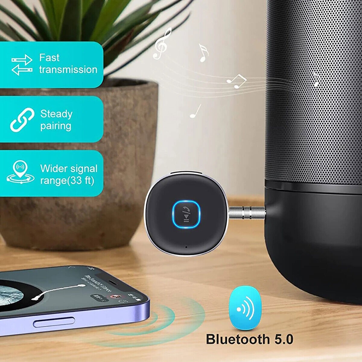 Bluetooth Receiver 3.5mm Aux Car Adapter Wireless Audio Receiver for Home Stereo