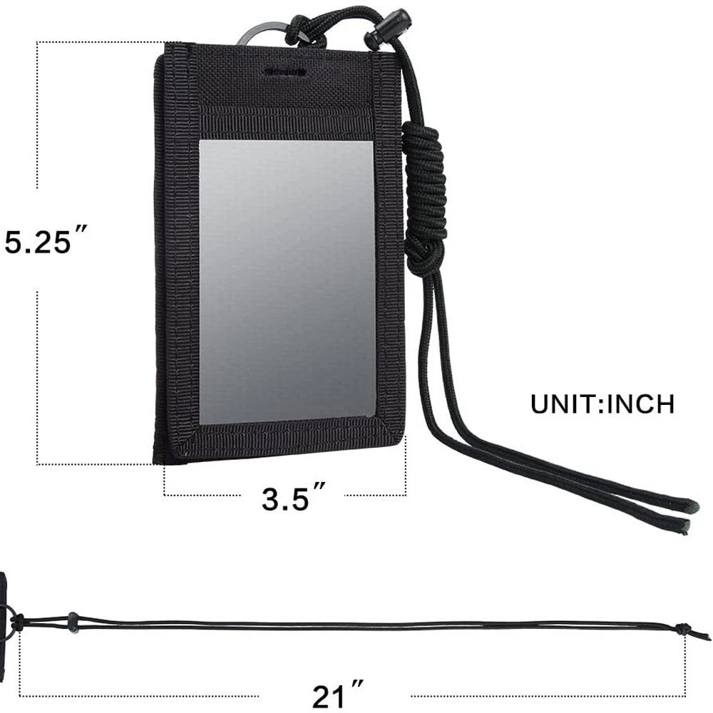 2x Black Tactical ID Card Holder Hook&Loop Patch Badge Organizer Neck Lanyard