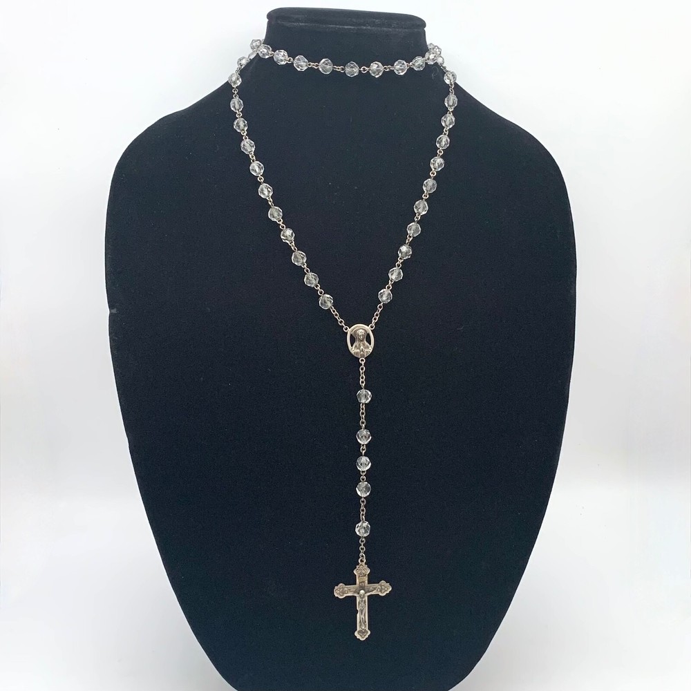 Vintage Multifaceted Crystal Glass Bead Catholic Rosary