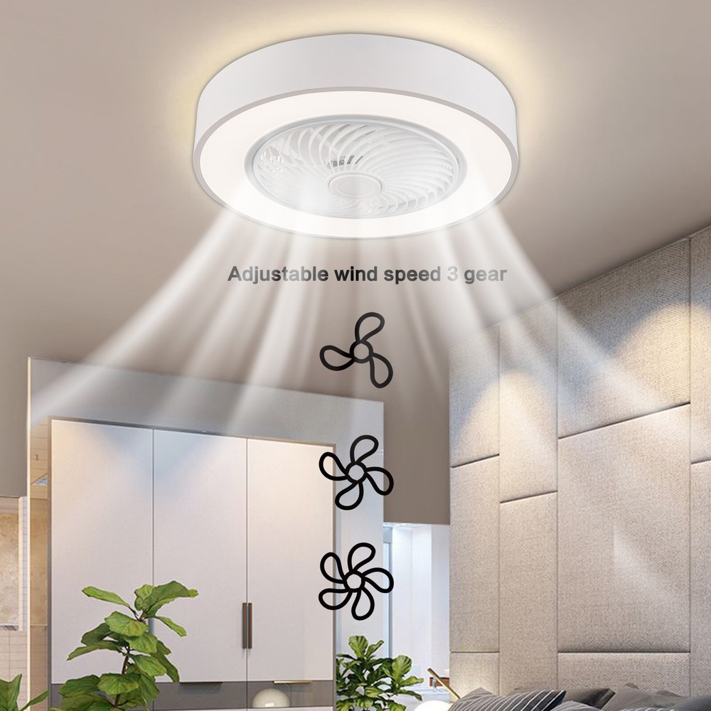LED Ceiling Fan Light Flush Mounted Dimmable Chandelier Lamp W/ Remote Control
