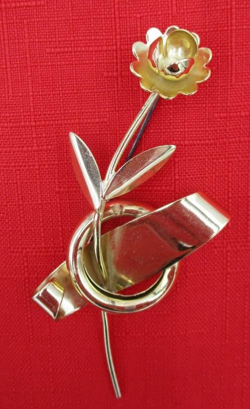 Vtg Napier MCM Solid Sterling silver modernist Flower Pin Brooch Gold Tone NEW