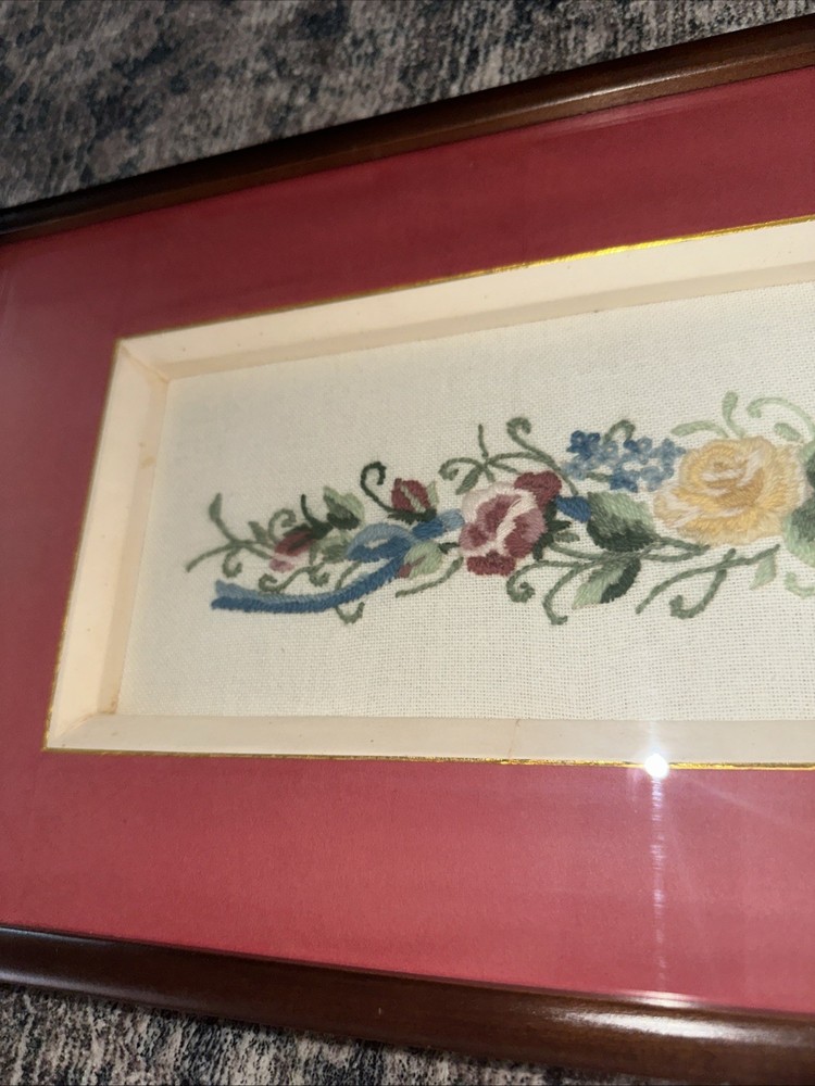 Horizontal Floral Handmade Needlework Artwork~Beveled Shadow Box~BEAUTIFUL