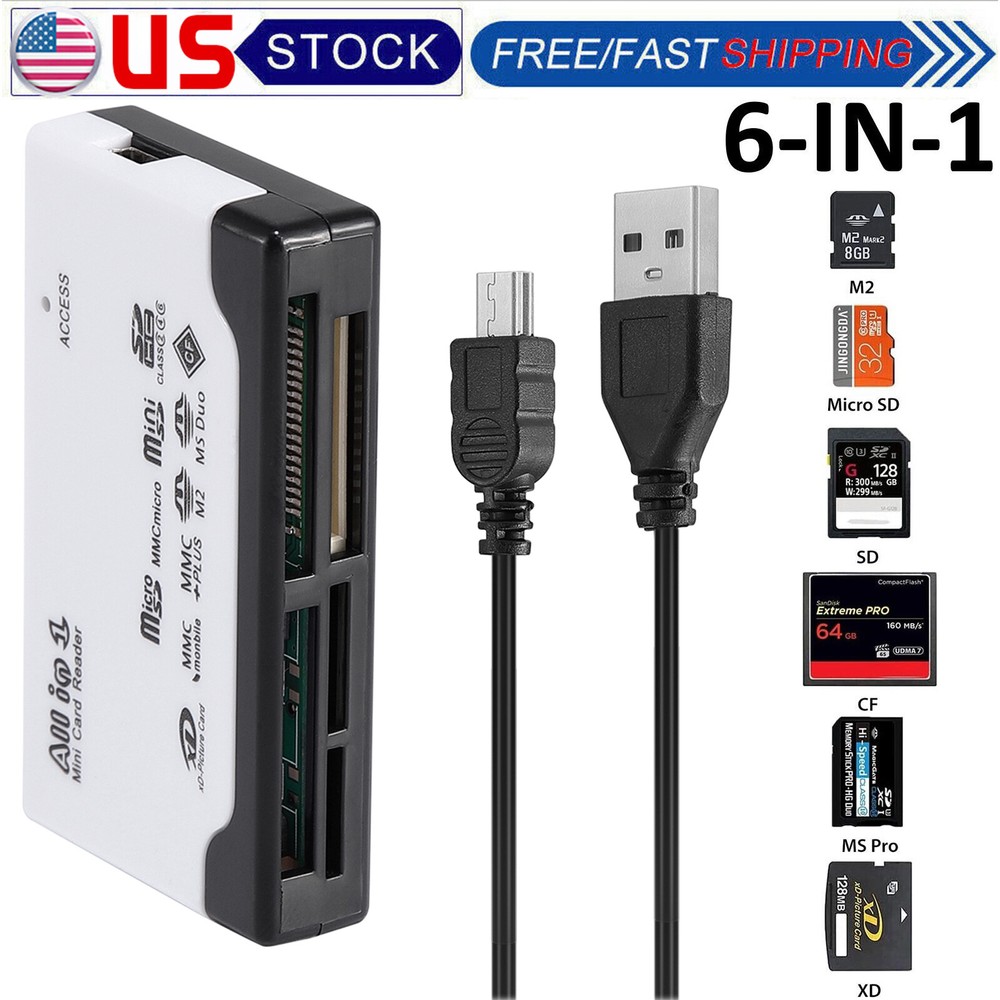 6 In 1 Memory Card Reader Writer Adapter USB 2.0 High Speed Micro SD/SD/SDXC/CF