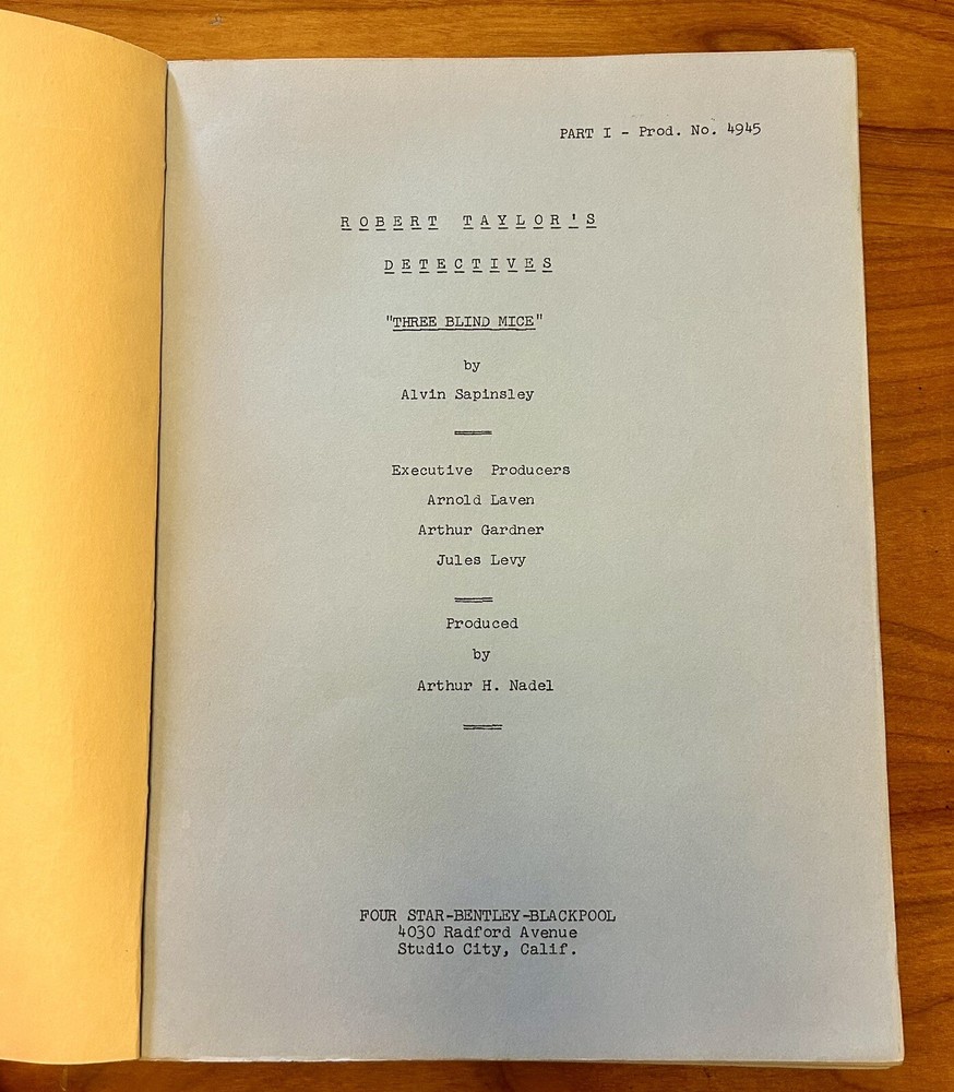 Robert Taylor’s Detectives Original TV Script