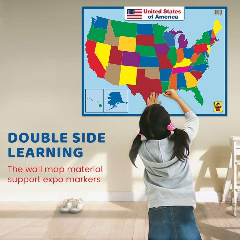 18"x24" Laminated USA Map Double Sided Educational Waterproof