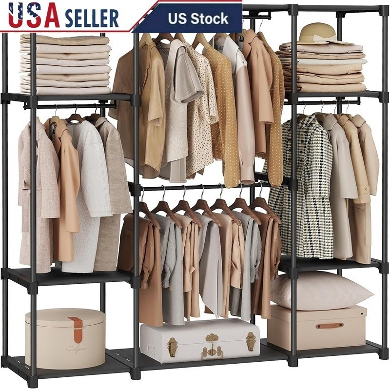 Clothes Rack Wardrobe Organizer Tool-Free Anti-Tip Storage Solution Freestanding