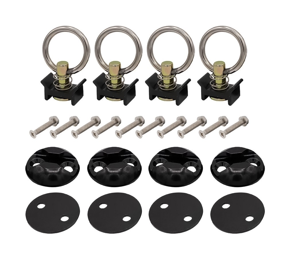22 Pcs Black L-Track Tie Down Kit w/ 2" Round Anchor Point for Truck & Trailer