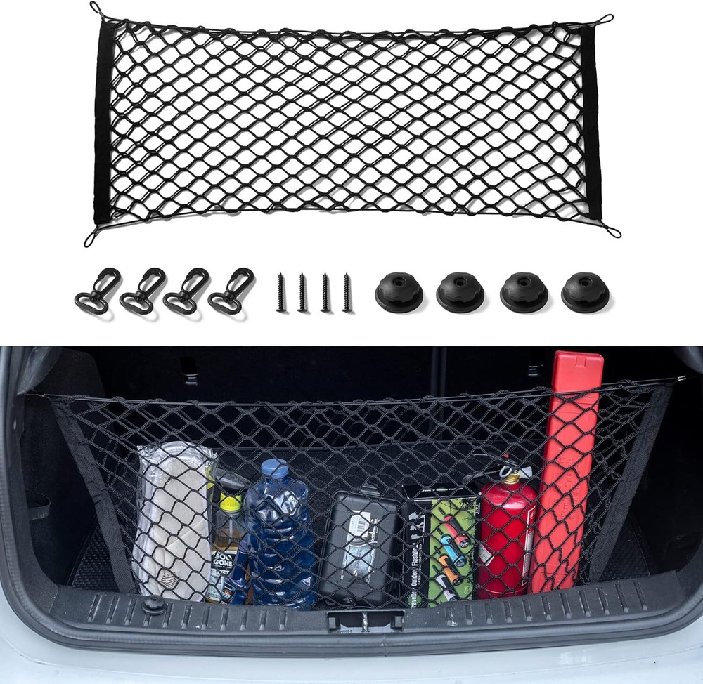 Cargo Net Stretchable Adjustable Elastic Trunk Storage Net with Hook for SUV