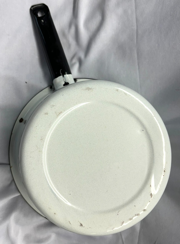 Enamelware White Saucepan w/Black Trim & Handle
