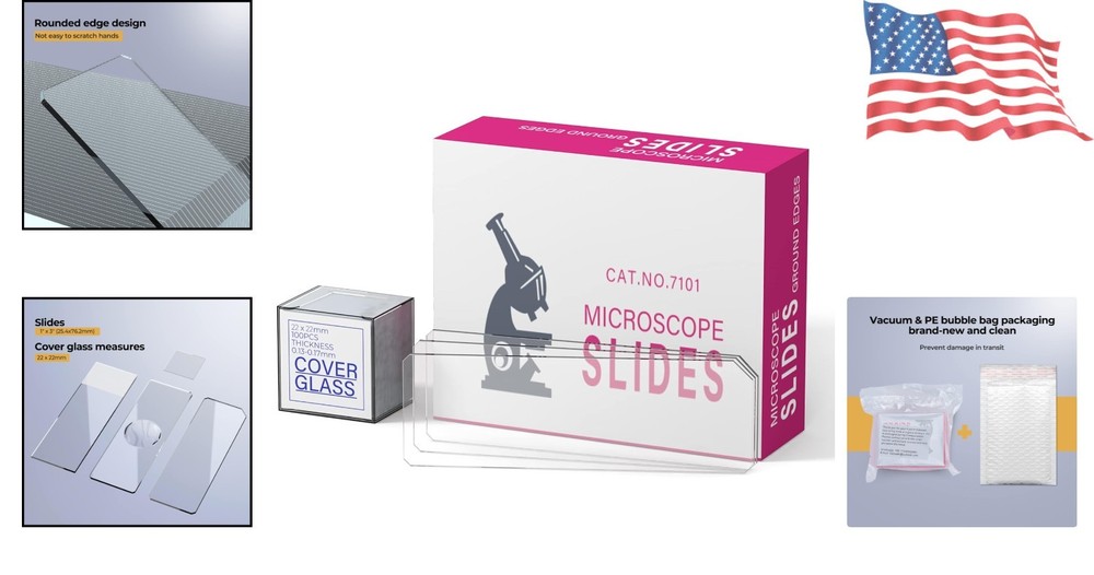 Rounded Edge Microscope Slides Kit, 50 Pcs Pre-Cleaned Blank Microscope Slide...