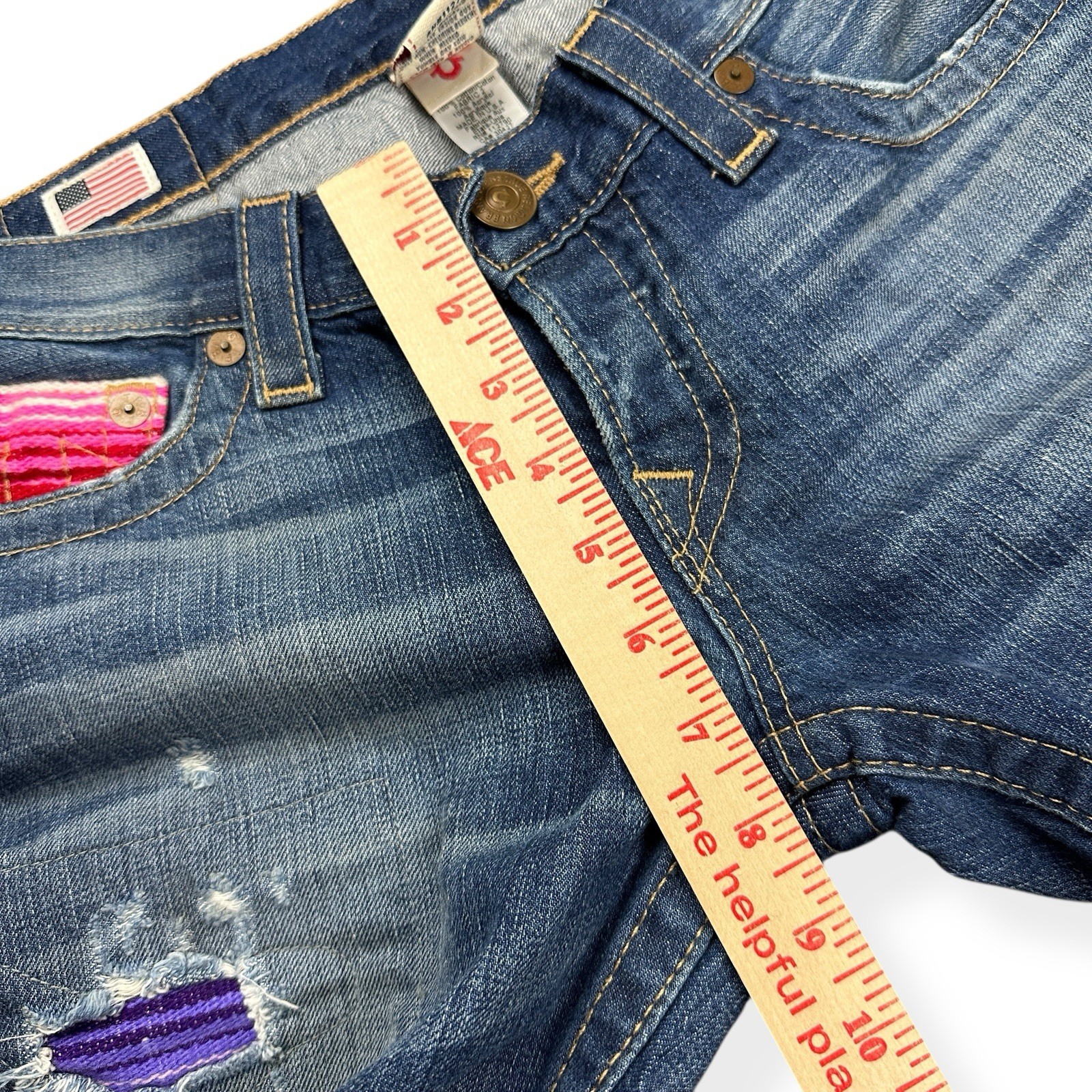 VTG True Religion Size 25 Brianna Baja Boyfriend Button-Fly Serape Patched Jeans