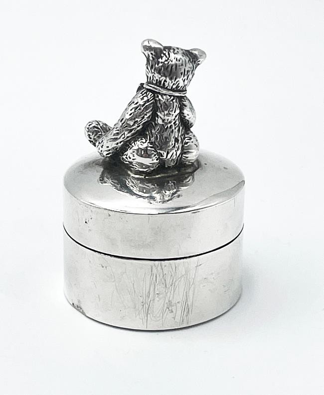 SILVER TEDDY BEAR BOX VINTAGE
