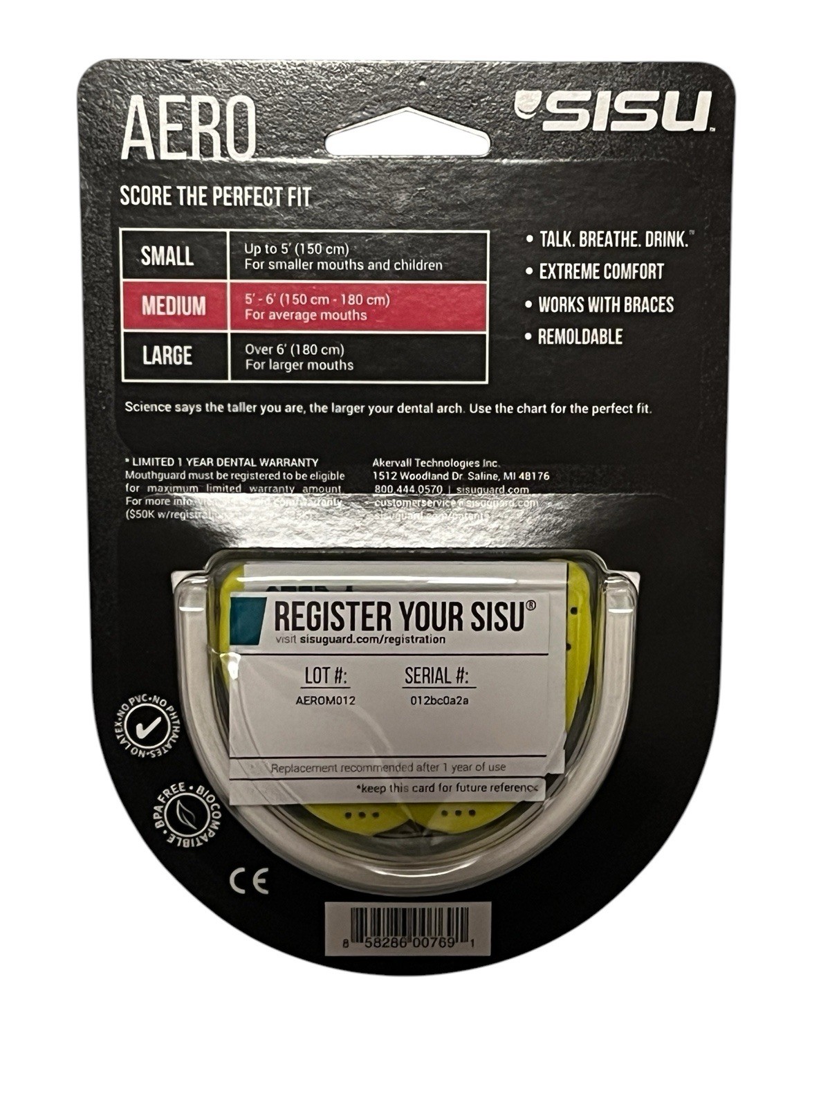 SISU Aero NextGen MouthGuard Mouth Guard 1.6mm Thin Neon Flash Adult Size Medium