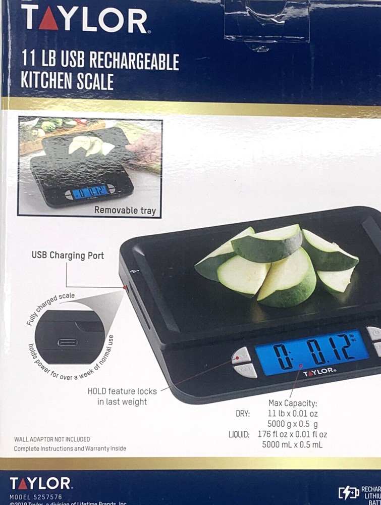 Taylor Kitchen Digital Scale Max 11 Lb. USB Rechargeable Multi-Function Black