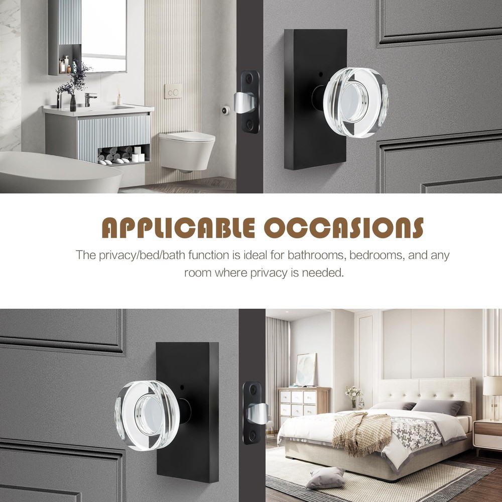 BonKuDoo Glass Door Knobs Interior Privacy 1 Pack, Matte Black