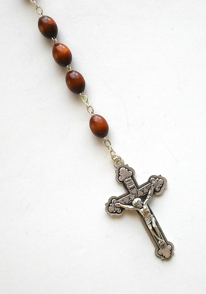 Brown Solid Wood Rosary with Miraculous Center Piece - Italy -