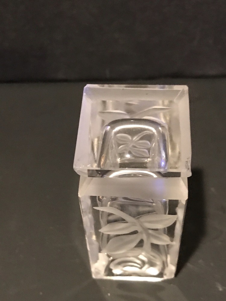 Etched Rose Clear Glass Toothpick Holder