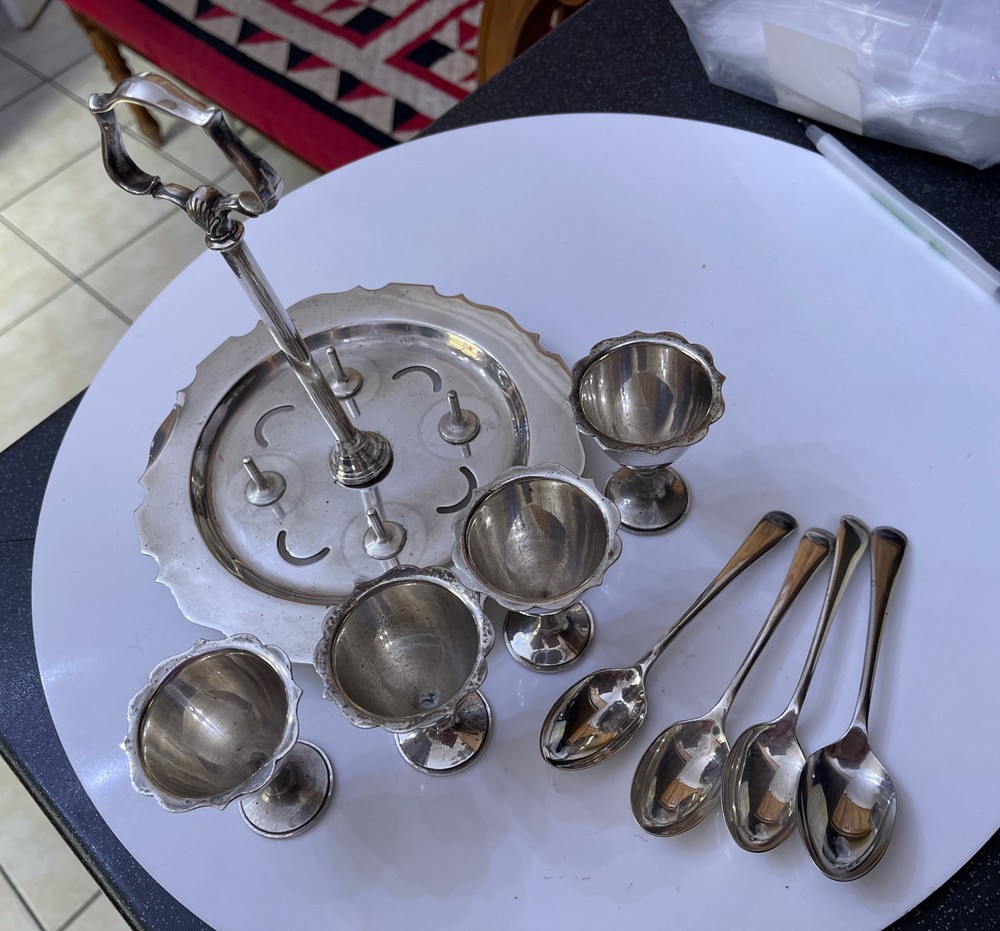 Walker & Hall Silver Plate Breakfast Egg Cup Set - Complete 9 Piece Set