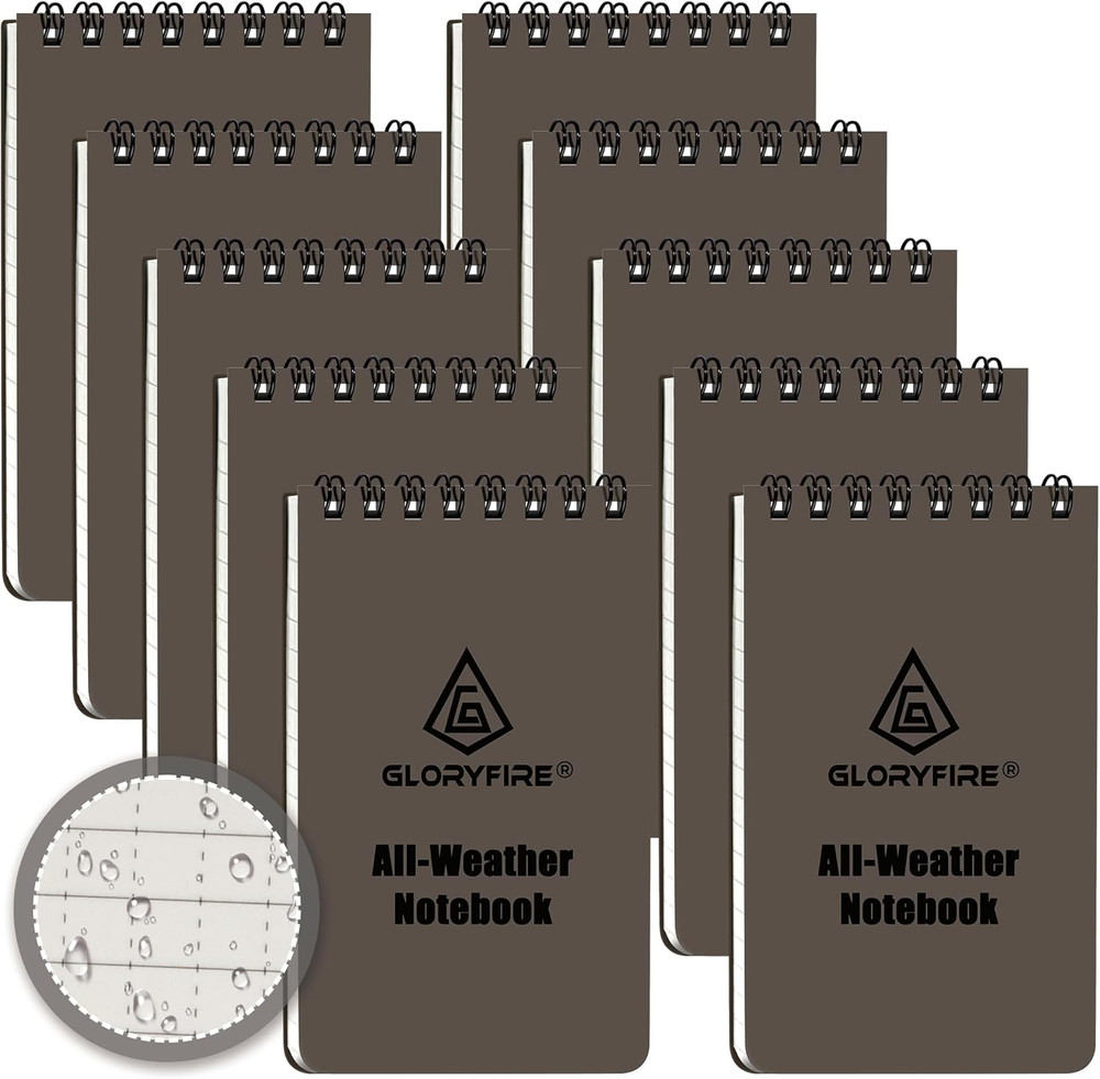 GLORYFIRE Waterproof Notebook Tactical All-Weather Spiral Memo Paper Notepad wit