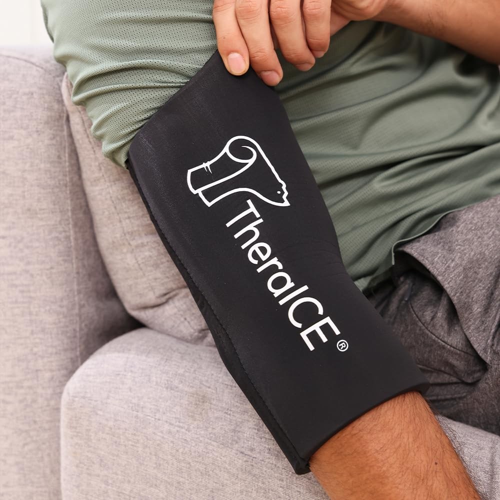 TheraICE Elbow Ice Pack Wrap Compression Sleeve for Small/Medium, Black