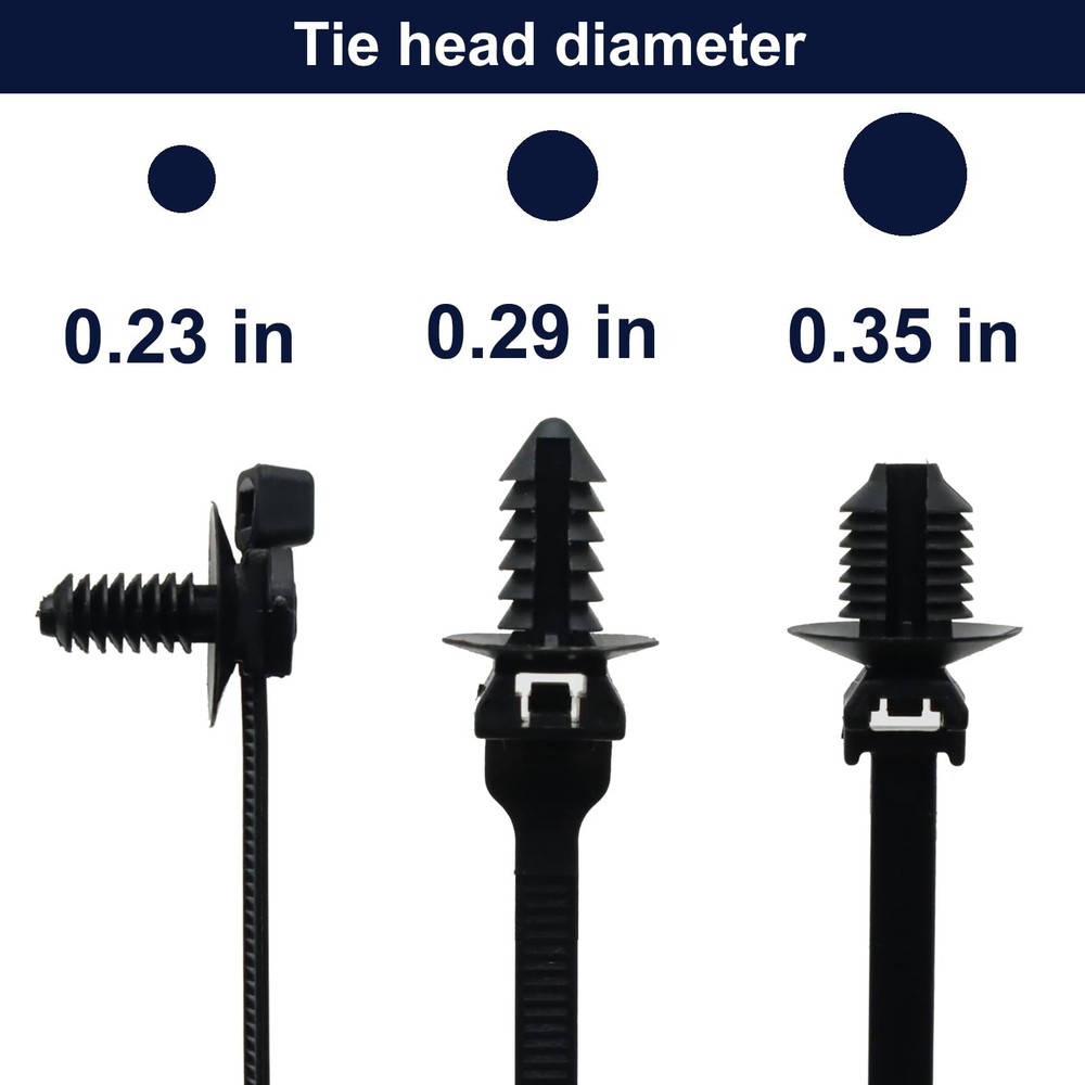 Assorted Push Mount Cable Zip Ties with Pin for Automotive Trailer Black