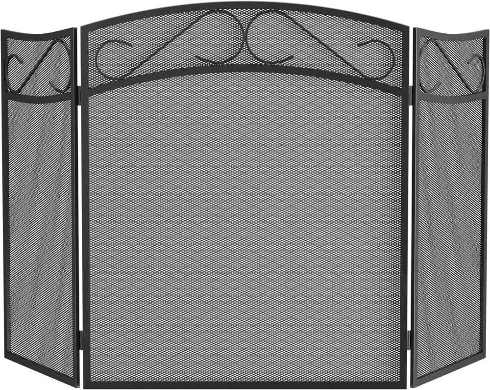 Fireplace Screen for Wood Burning Fireplace Foldable 3 Panel Wrought Iron Firepl
