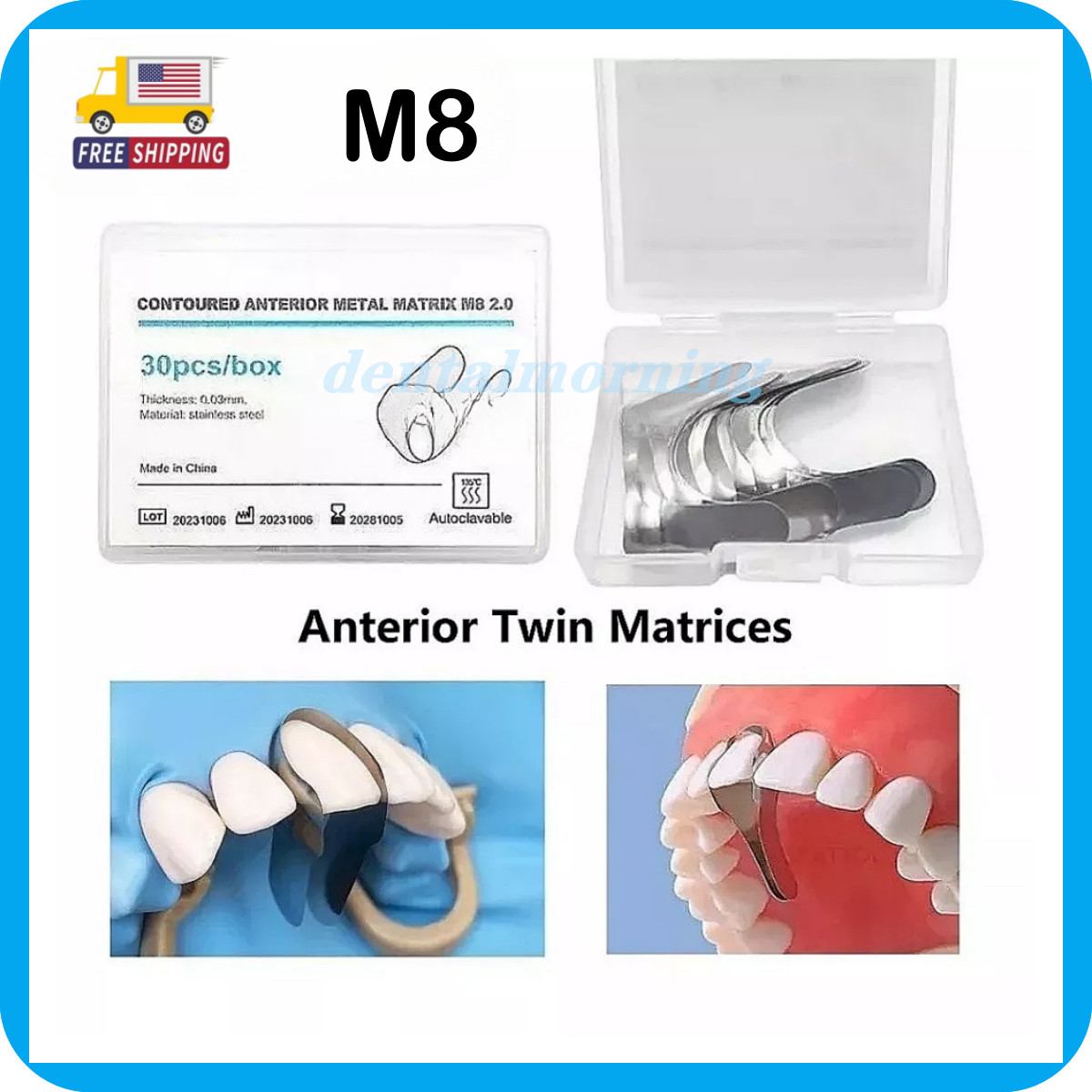 30Pcs Dental Matrix Contoured Anterior Metal Matrix M8 Twin Anterior Matrices