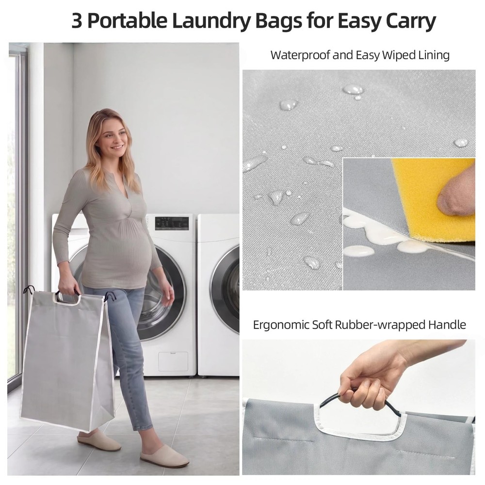 Laundry Sorter Hamper 3 Section, Divided Laundry Basket Organizer with Heavy ...