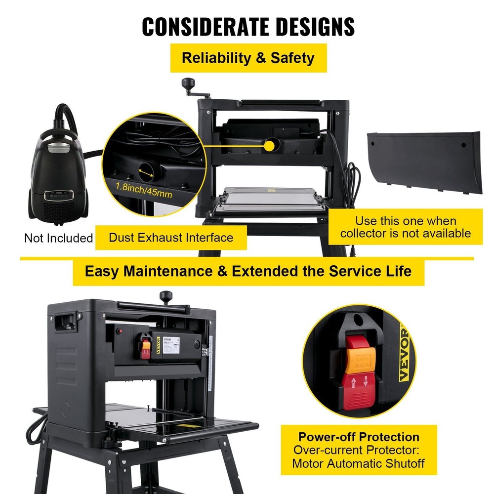 Benchtop Thickness Planer 12.5", 2000W, Auto-Feed, Foldable Stand