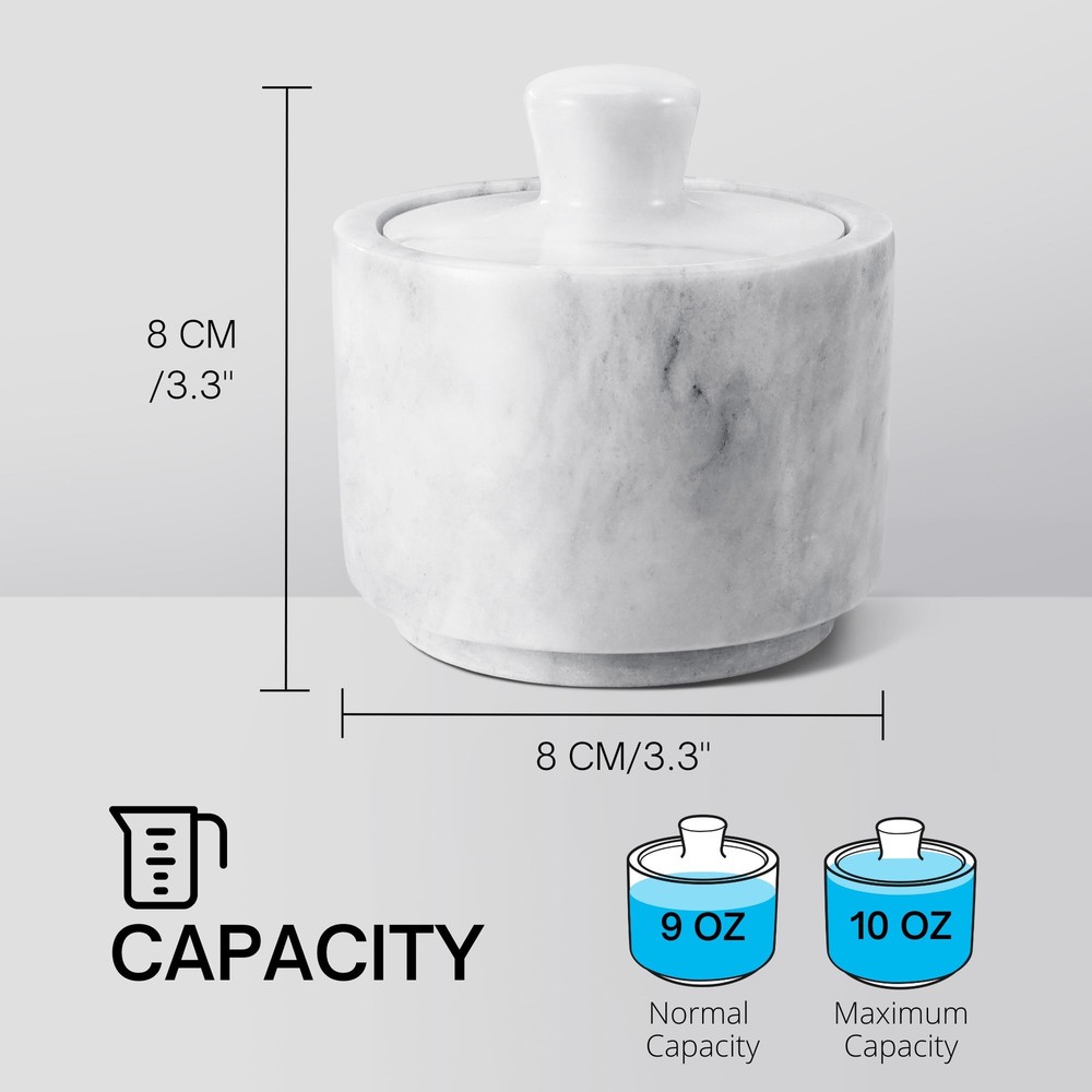 Marble Salt Cellar with Lid, Multi-Purpose Marble Container (White)