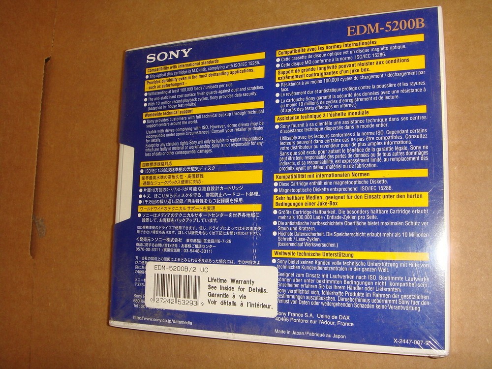 NEW Sony EDM-5200B 5.2GB 5.25 MO OPTICAL DISK