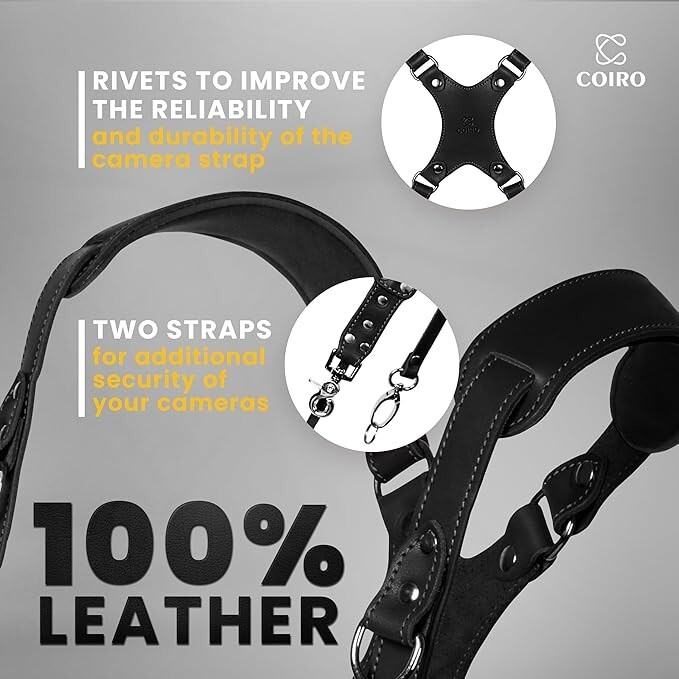 Coiro Slim Camera Harness for 2 Cameras – Dual Shoulder Leather Camera Strap