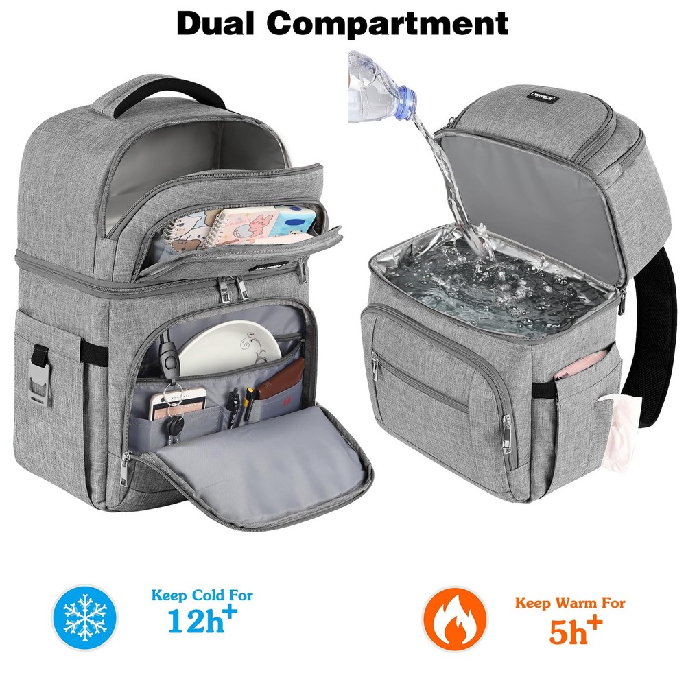 Cooler Backpack,Insulated Backpack Leakproof Double Deck Grey