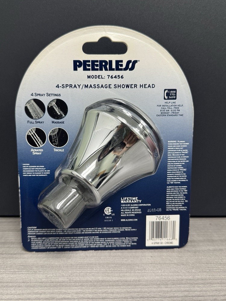 Peerless 4 Spray Massage Shower Head Pause Function Chrome Finish