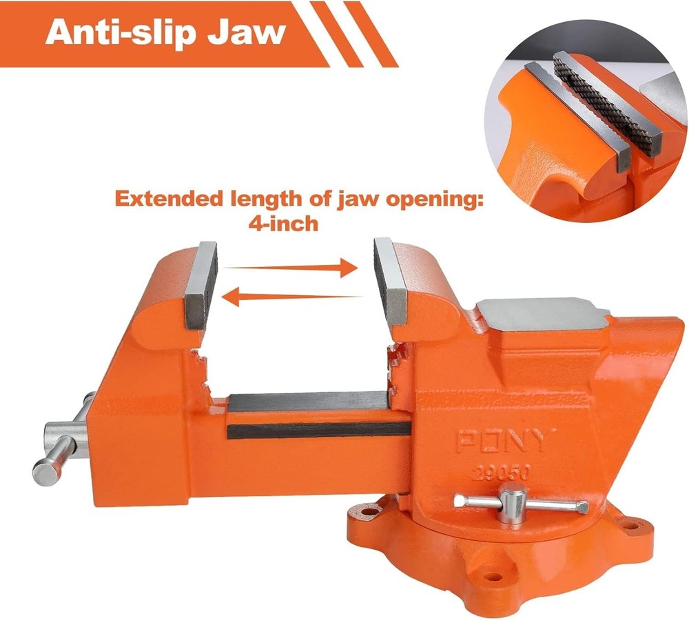 5″ Heavy-Duty Bench Vise – 360° Swivel Base, Pipe Clamp Function