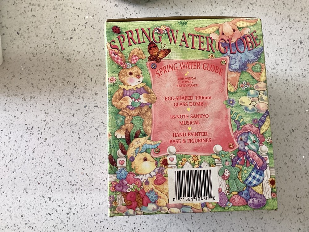 NEW SEALED Easter Spring Water Globe Musical "Easter Parade" Egg Shaped Dome