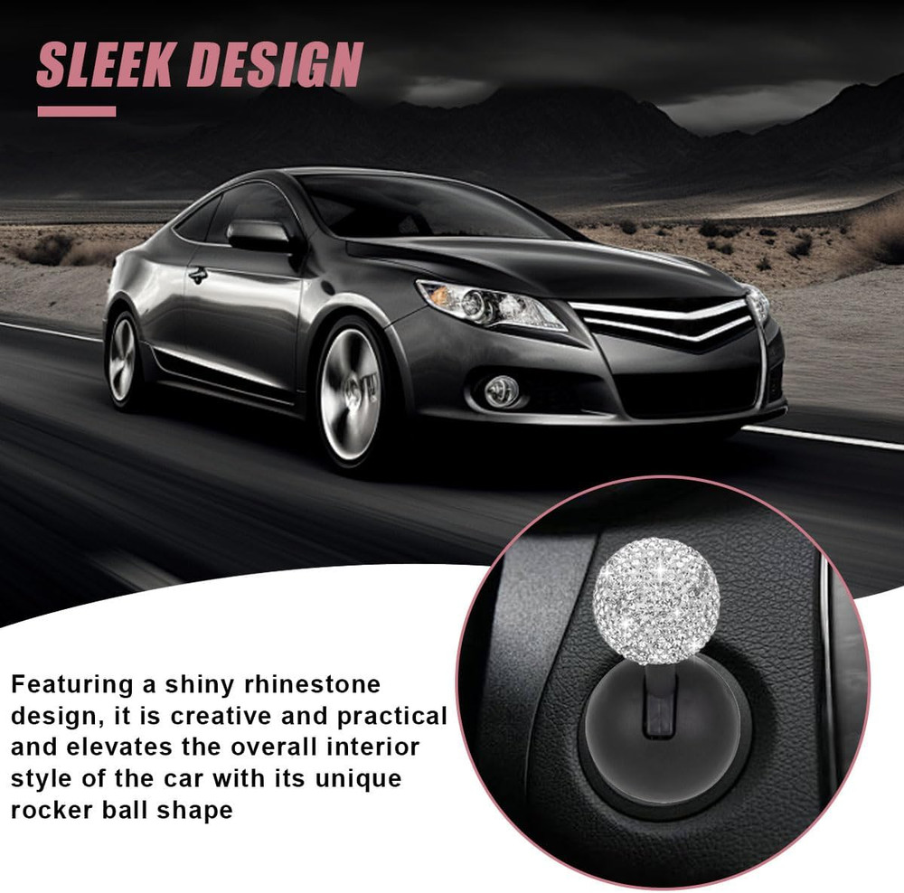 Car Push Start Button Cover, Rhinestone Engine Start Stop Button Joystick Covers