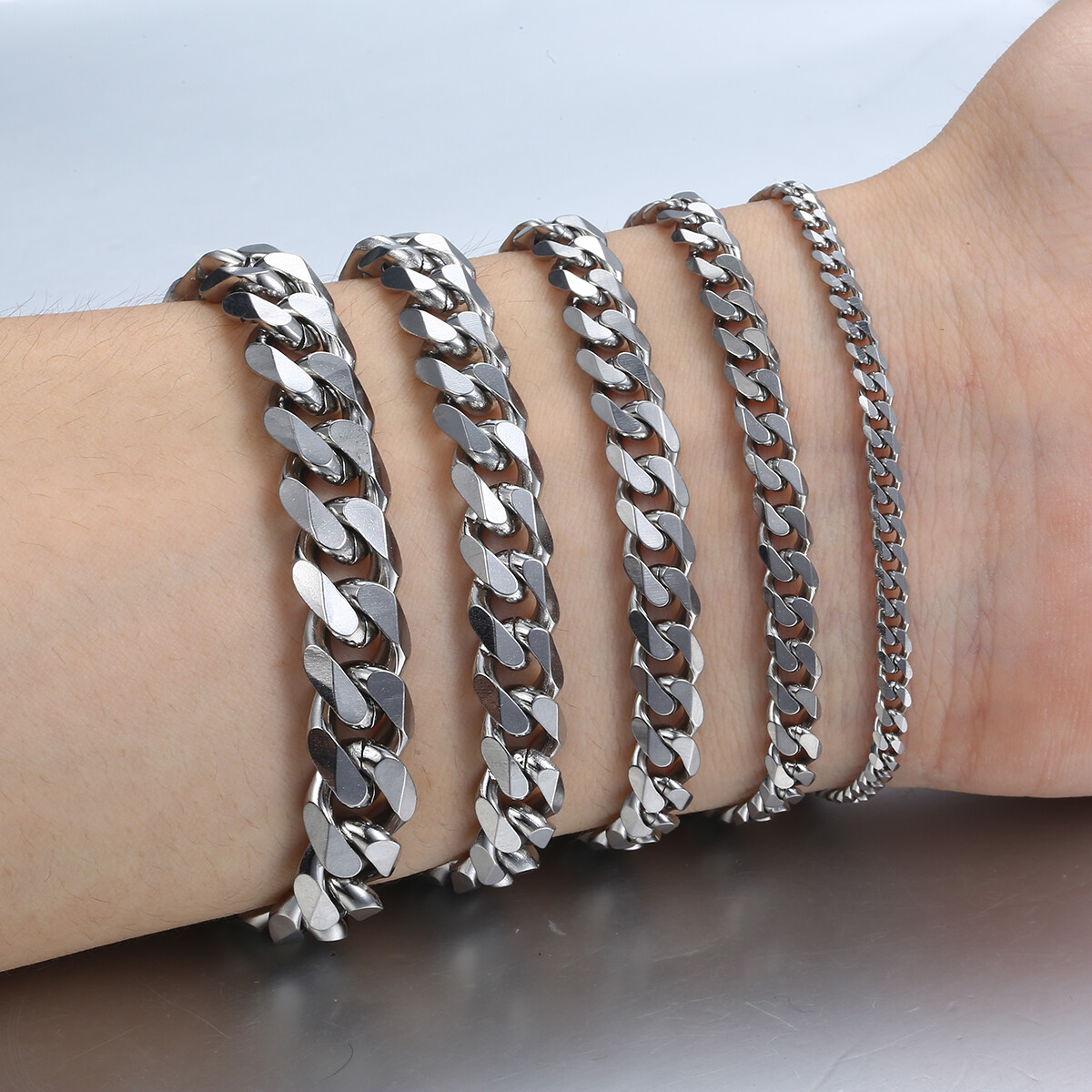 3/5/7/9/11mm Silver Curb Cuban Stainless Steel Bracelet Men Women Chain 7-11inch