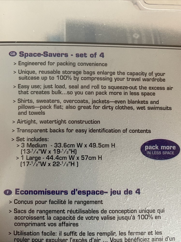 Samsonite Space Savers Bag Set Includes 4 Bags, 3 Medium and 1 Large