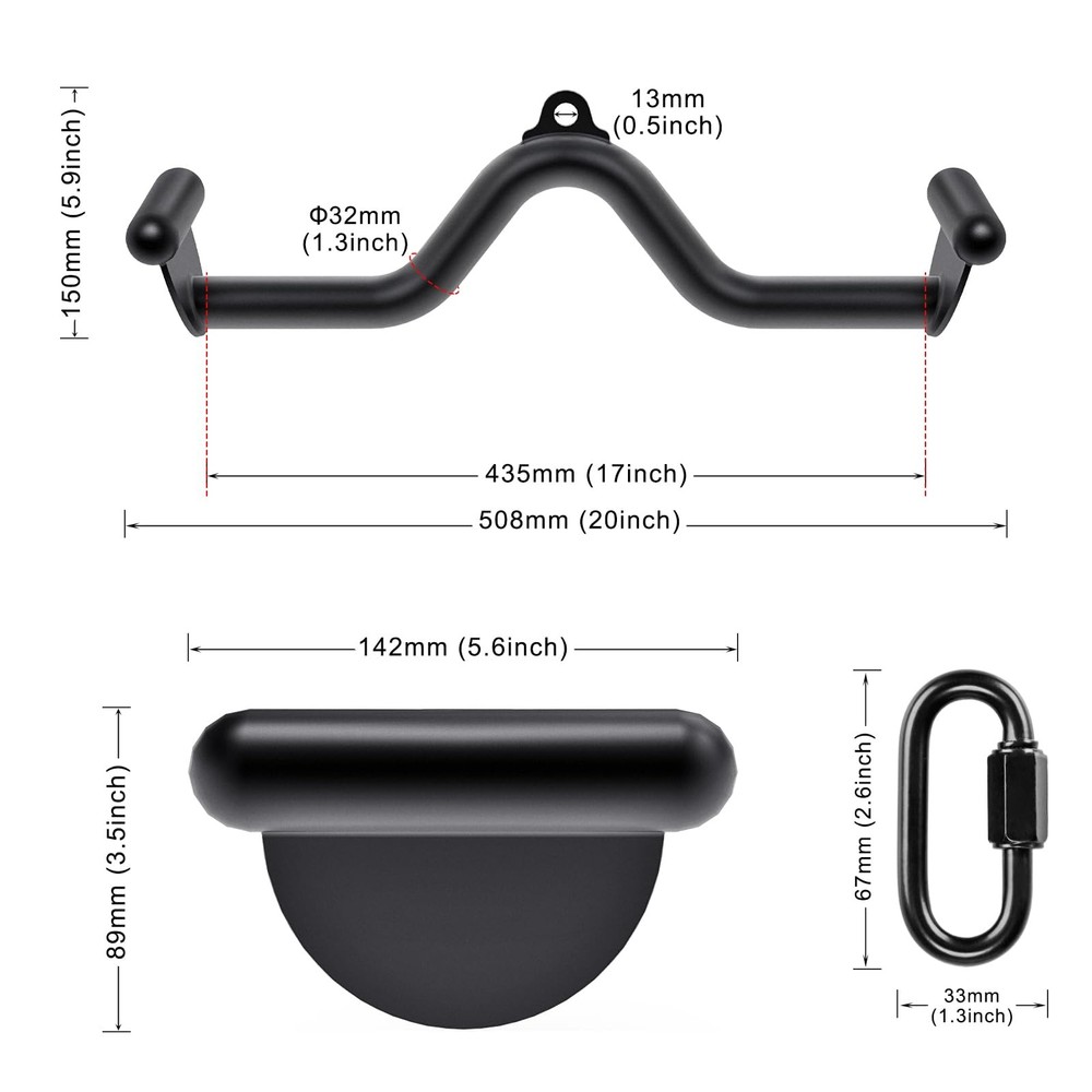 20" LAT Pull Down Bars Cable Machine Attachment, Rowing T-bar V-bar Set, Back...