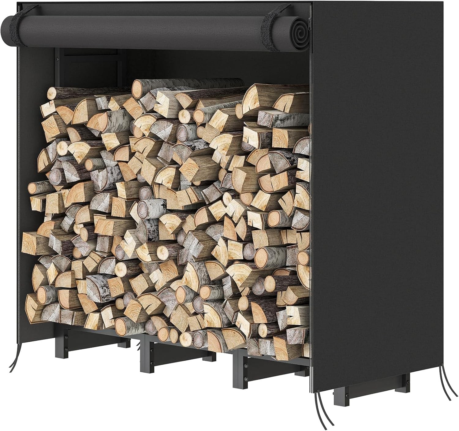 4FT Firewood Rack with Cover Outdoor Firewood Log Rack Adjustable Log Holder