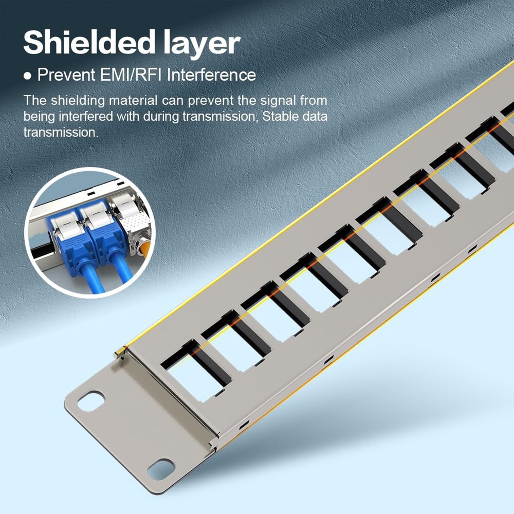 24 Port Patch Panel Blank Keystone Patch Panel 1U 19" for Rackmount & Wall Mo...