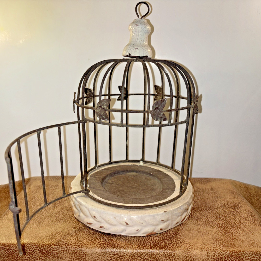 Antique Heavy Based Table Or Hanging Bird Cage