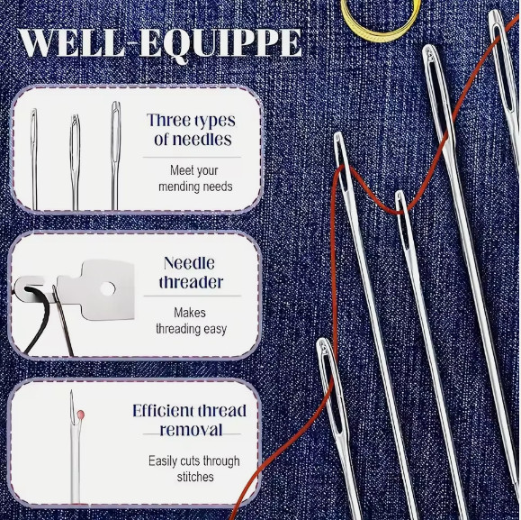 Big Eye Steel Needles Set, Stainless Steel Sewing Needle Kit US