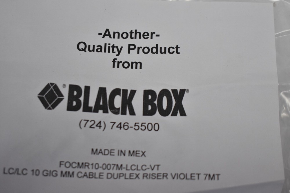 Black Box 10 Gig MM FO Patch Cable Duplex Fiber Riser Cable Violet LCLC-7MT