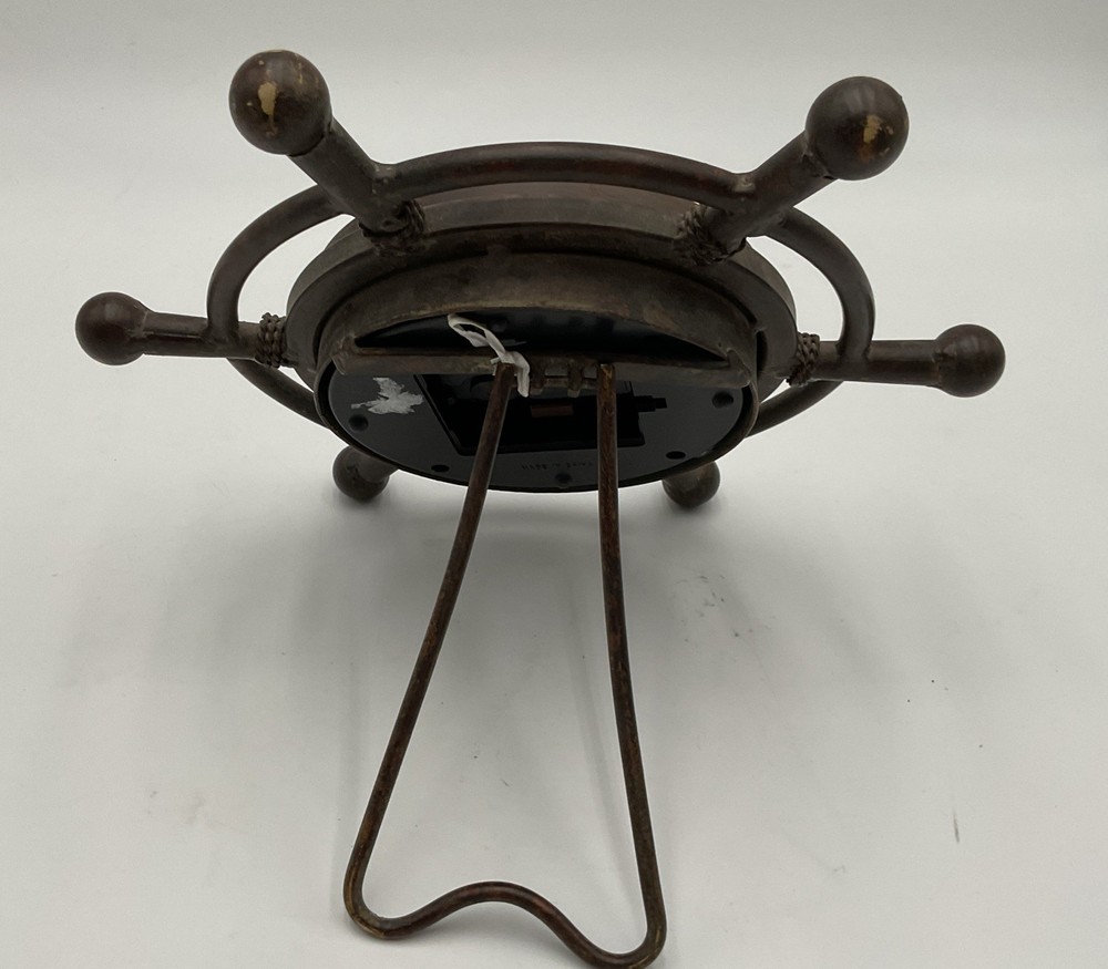 Nautical Ship Wheel-Style Clock Rustic Maritime Tabletop Decor *AS IS*