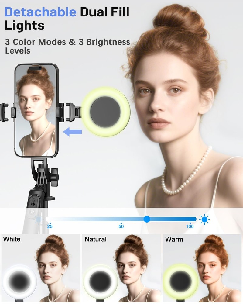 Vlogging Kit for iPhone/Android, 71" Selfie Stick Tripod iPhone Black