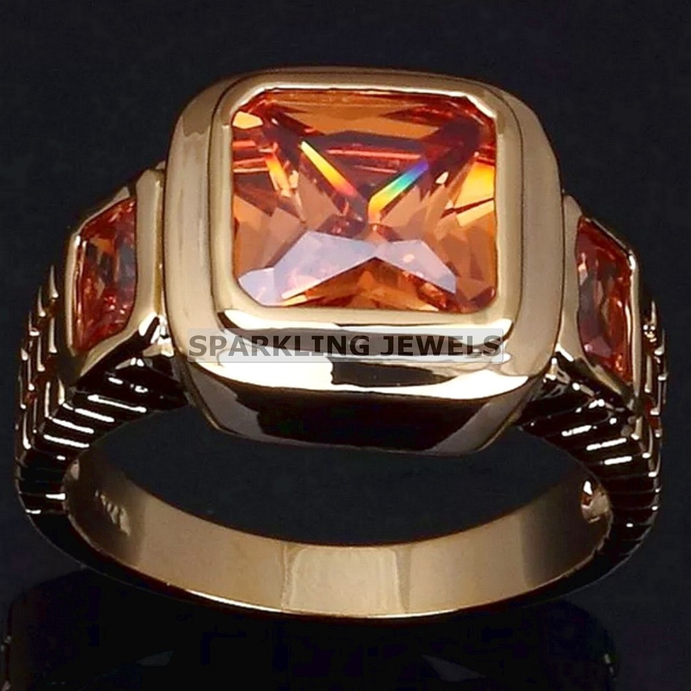 VVS Citrine Cushion Cut With 14K Solid Gold Ring For Men #C185