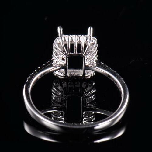 Solid 14K White Gold Natural Diamond Semi Mount Ring Setting Emerald Cut 8×6mm